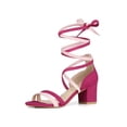 thumbnail image 1 of BLISSFUL STEP Women's Shoes Lace Up Faux Suede Open Toe Chunky Heel Sandals Hot Pink 7.5, 1 of 8