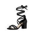 thumbnail image 1 of BLISSFUL STEP Women's Shoes Lace Up Faux Suede Open Toe Chunky Heel Sandals Black 5, 1 of 8