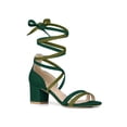 thumbnail image 1 of BLISSFUL STEP Women's Shoes Lace Up Faux Suede Open Toe Chunky Heel Sandals Green 7.5, 1 of 7