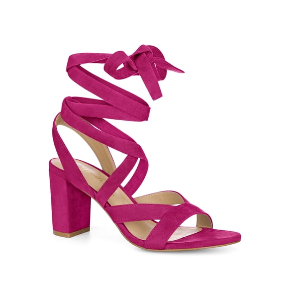 BLISSFUL STEP Women's Open Toe Crisscross Lace Up Block Heel Sandals Hot Pink 6