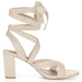 thumbnail image 1 of BLISSFUL STEP Women's Open Toe Crisscross Lace Up Block Heel Sandals Beige 8.5, 1 of 7