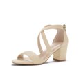 thumbnail image 1 of BLISSFUL STEP Women's Open Toe Cross Strap Mid Block Heel Sandals Beige 9, 1 of 8