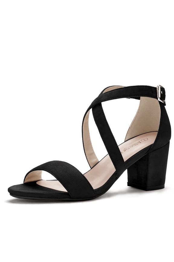 Women's Open Toe Cross Strap Mid Block Heel Sandals Black 8