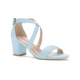 thumbnail image 1 of BLISSFUL STEP Style Women's Open Toe Cross Strap Mid Block Heel Sandals Blue 7, 1 of 8