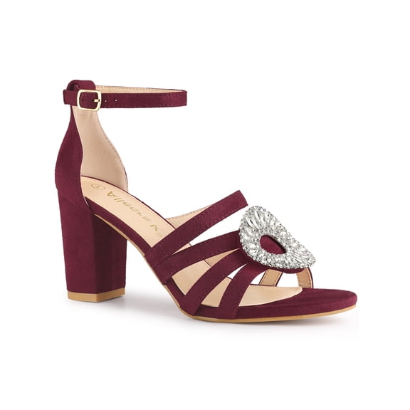 BLISSFUL STEP Women's Open Toe Crystal Rhines Buckle Block Heel Sandal