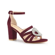 Allegra K Women's Open Toe Crystal Rhines Buckle Block Heel Sandal
