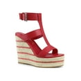 thumbnail image 1 of BLISSFUL STEP Women's Strappy Espadrille Wedges Platform Sandals Red 7.5, 1 of 8