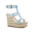 thumbnail image 1 of BLISSFUL STEP Women's Shoes Espadrille Wedge Ankle Buckle T-Strap Platform Sandals Sky Blue 10, 1 of 7