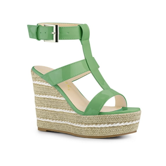 BLISSFUL STEP Women's Strappy Espadrille Wedges Platform Sandals Green 10