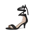 thumbnail image 1 of BLISSFUL STEP Women's Shoes Faux Suede Lace Up Open Toe Kitten Heel Cushioned Footbed Sandals  Black 6, 1 of 8
