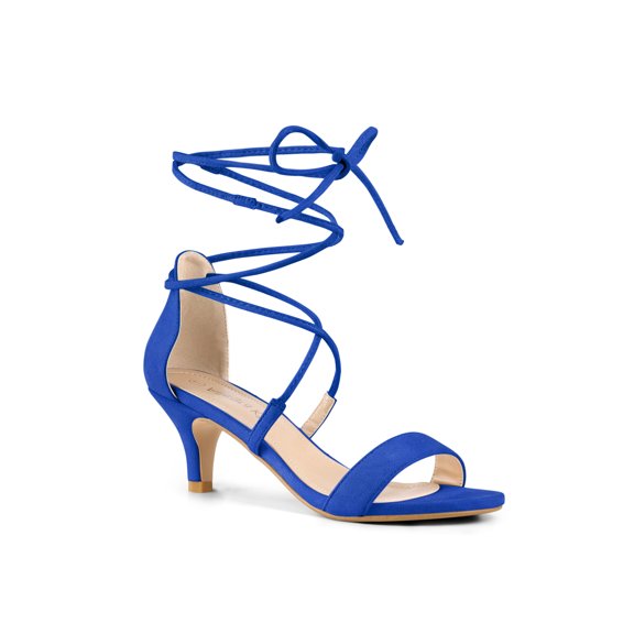 BLISSFUL STEP Women's Open Toe Kitten Heel Lace Up Sandals