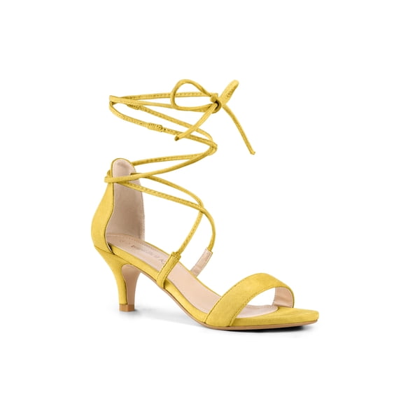 BLISSFUL STEP Women's Open Toe Kitten Heel Lace Up Sandals