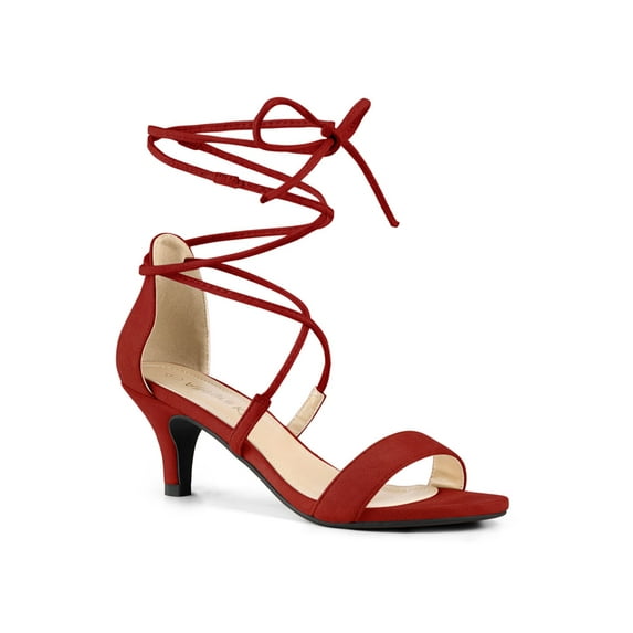 BLISSFUL STEP Women's Open Toe Kitten Heel Lace Up Sandals