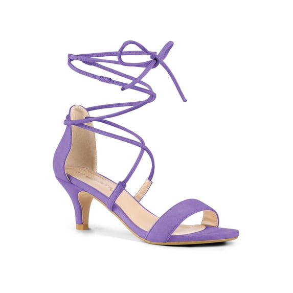 BLISSFUL STEP Women's Open Toe Kitten Heel Lace Up Sandals