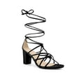 thumbnail image 1 of BLISSFUL STEP Women's Open Toe Knots Strap Lace Up Block Heels Sandals Black (Size 7), 1 of 7