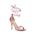 thumbnail image 1 of BLISSFUL STEP Lace Up Open Toe Stiletto Heeled Sandals for Women Pink 10, 1 of 7
