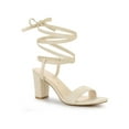 thumbnail image 1 of BLISSFUL STEP Women's Open Toe Lace up Block High Heels Sandals Beige 9.5, 1 of 8
