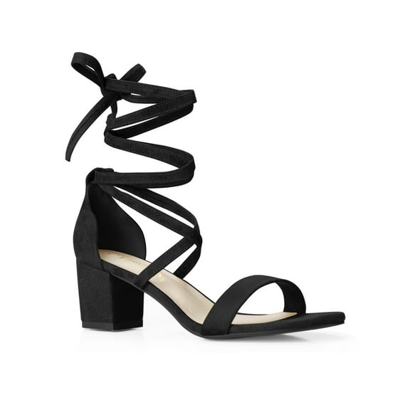 BLISSFUL STEP Women's Shoes Lace-Up Chunky Heel Open Toe Cross Strap Sandals Black 10