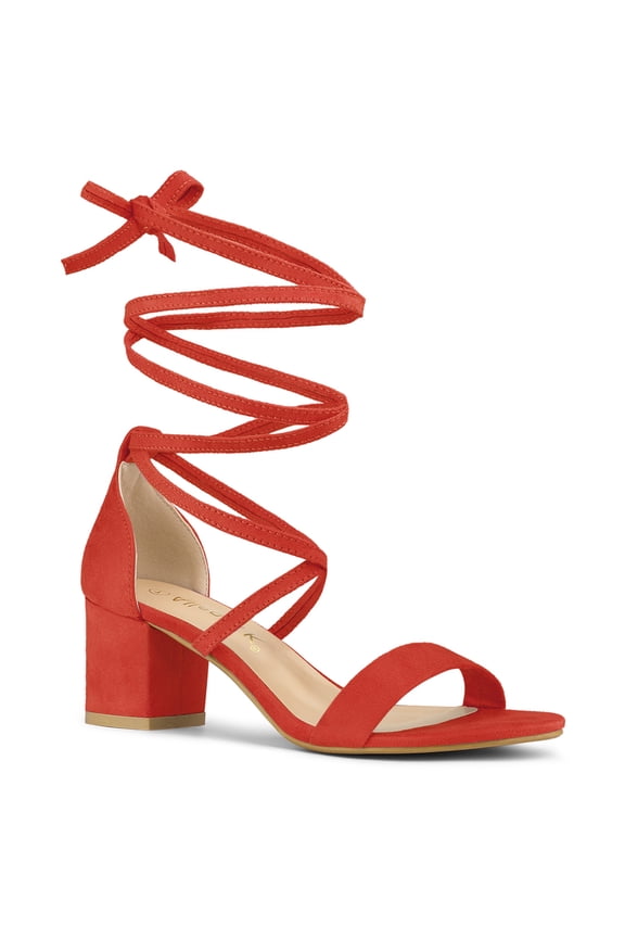 Women's Shoes Lace-Up Chunky Heel Open Toe Cross Strap Sandals Orange 9
