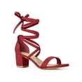thumbnail image 1 of BLISSFUL STEP Women's Open Toe Lace up Sandals Mid Block Heels Sandals Red 4.5, 1 of 8
