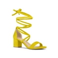 thumbnail image 1 of BLISSFUL STEP Women's Open Toe Lace up Sandals Mid Block Heels Sandals Yellow 6, 1 of 7