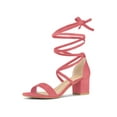 thumbnail image 1 of BLISSFUL STEP Women's Shoes Lace-Up Chunky Heel Open Toe Cross Strap Sandals Watermelon Red 7, 1 of 8