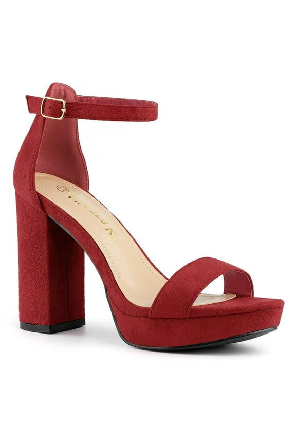 Women's Shoes Faux Suede High Chunky Heel Platform Ankle Strap Open Toe Sandals Red 8.5
