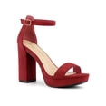 thumbnail image 1 of BLISSFUL STEP Women's Shoes Faux Suede High Chunky Heel Platform Ankle Strap Open Toe Sandals Red 7, 1 of 8