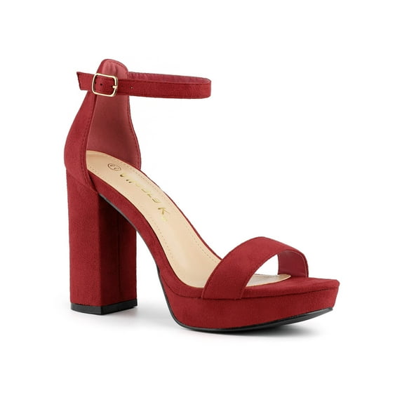 BLISSFUL STEP Women's Shoes Faux Suede High Chunky Heel Platform Ankle Strap Open Toe Sandals Red 7