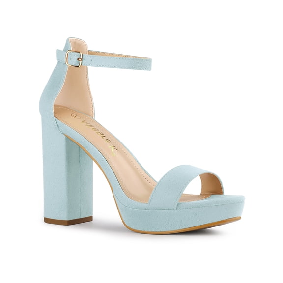 BLISSFUL STEP Women's Shoes Faux Suede High Chunky Heel Platform Ankle Strap Open Toe Sandals SKY Blue 7