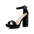 thumbnail image 1 of BLISSFUL STEP Women's Shoes Faux Suede High Chunky Heel Platform Ankle Strap Open Toe Sandals Black 9, 1 of 8