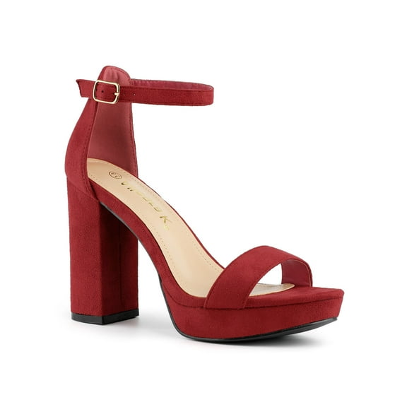 BLISSFUL STEP Women's Shoes Faux Suede High Chunky Heel Platform Ankle Strap Open Toe Sandals Red 9