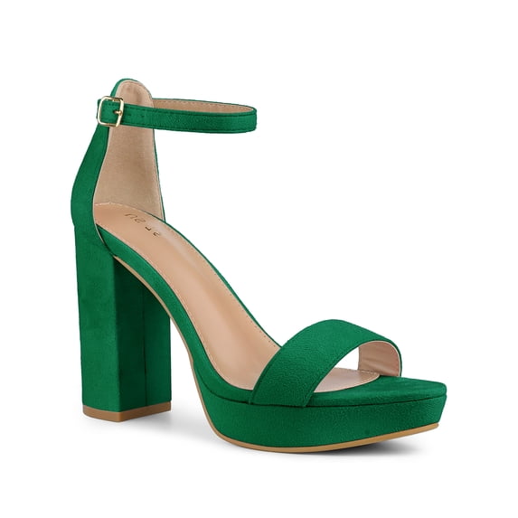 BLISSFUL STEP Women's Shoes Faux Suede High Chunky Heel Platform Ankle Strap Open Toe Sandals Candy Green 7