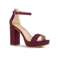 thumbnail image 1 of BLISSFUL STEP Women's Shoes Faux Suede High Chunky Heel Platform Ankle Strap Open Toe Sandals Burgundy 7.5, 1 of 7