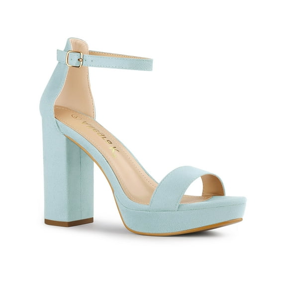 BLISSFUL STEP Easter Edition Women's Shoes Faux Suede High Chunky Heel Platform Ankle Strap Open Toe Sandals SKY Blue 6