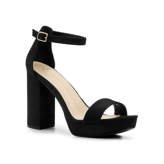 BLISSFUL STEP Women's Shoes Faux Suede High Chunky Heel Platform Ankle Strap Open Toe Sandals Black 10