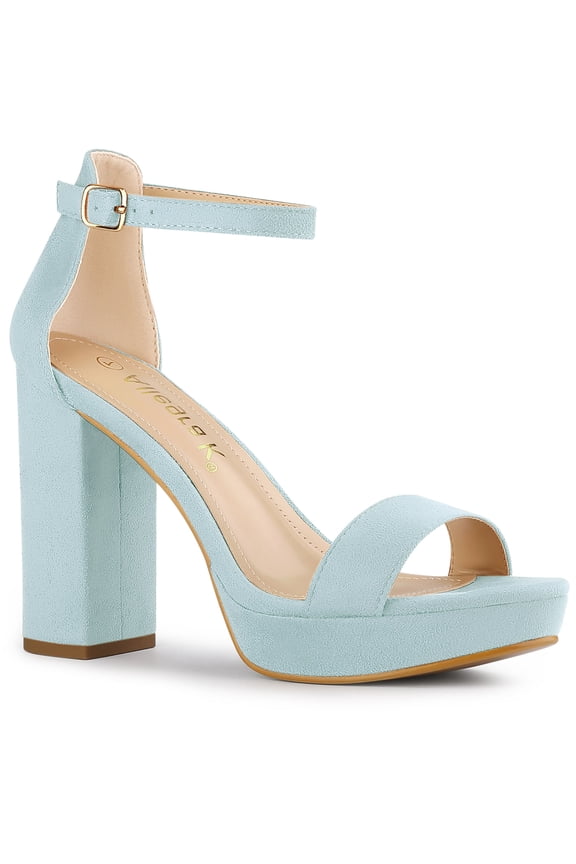 Women's Shoes Faux Suede High Chunky Heel Platform Ankle Strap Open Toe Sandals SKY Blue 9