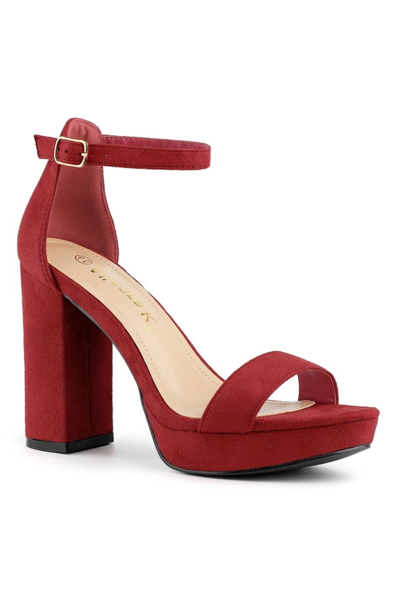 Women's Shoes Faux Suede High Chunky Heel Platform Ankle Strap Open Toe Sandals Red 10