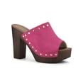 thumbnail image 1 of BLISSFUL STEP Women's Shoes Platform Chunky Heels Open Toe Rivet Faux Suede Slides Sandals Hot Pink 9.5, 1 of 8