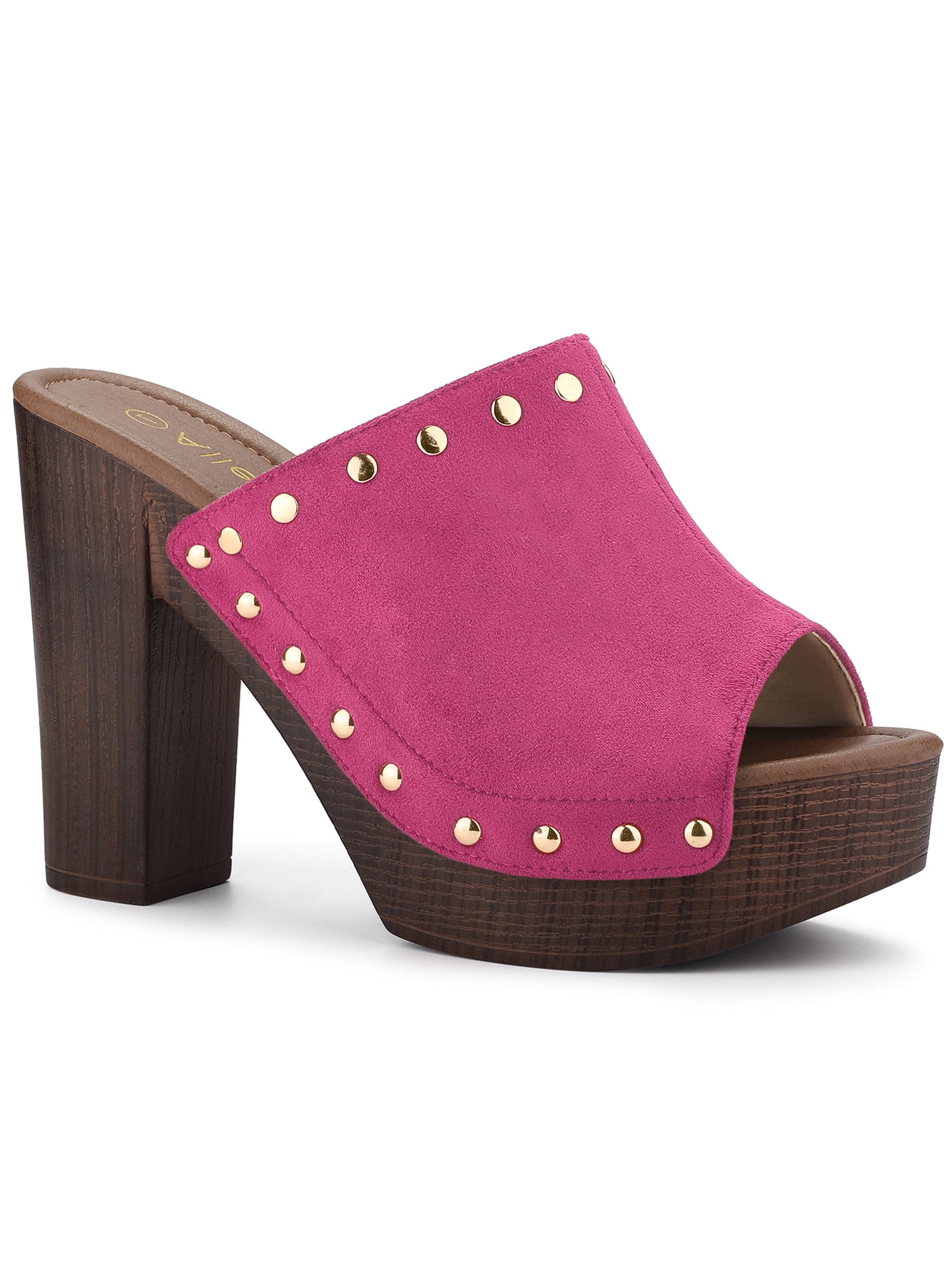 Women Platform Floral Chunky Heel Slides Sandals