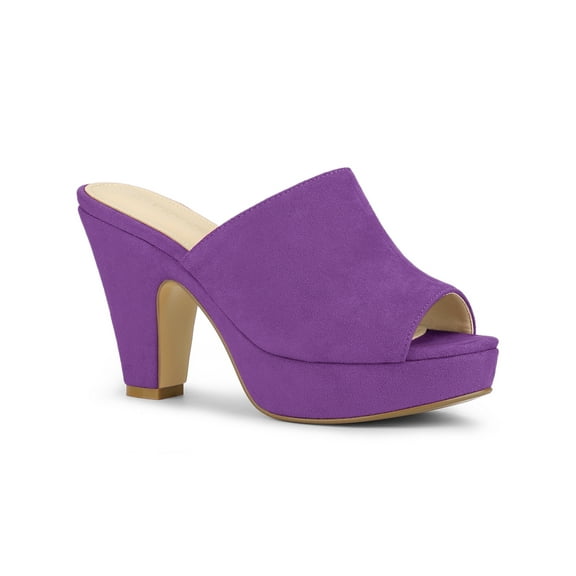 BLISSFUL STEP Women's Shoes Chunky Platform Open Toe Slides Block Heel Sandals Purple 9
