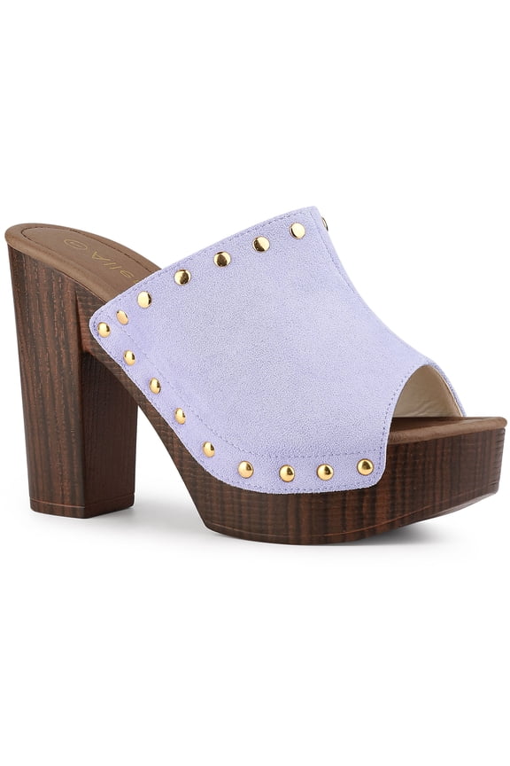 Women's Shoes Platform Chunky Heels Open Toe Rivet Faux Suede Slides Sandals Purple 8.5