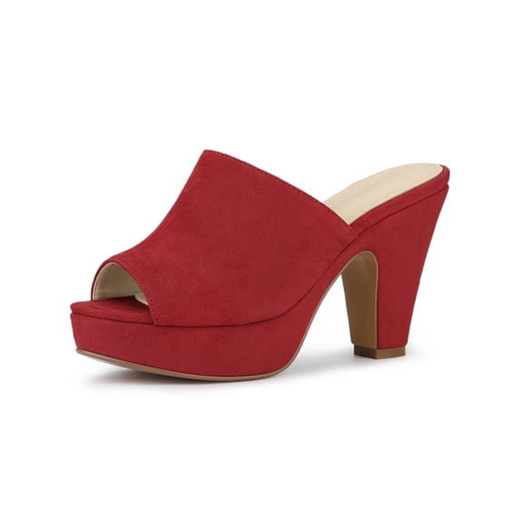 BLISSFUL STEP Women's Chunky Heels Platform Open Toe Slides Sandals Red 8.5