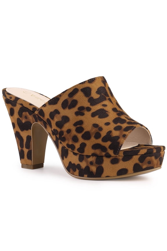 Women's Chunky Heels Platform Open Toe Slides Sandals Leopard 7