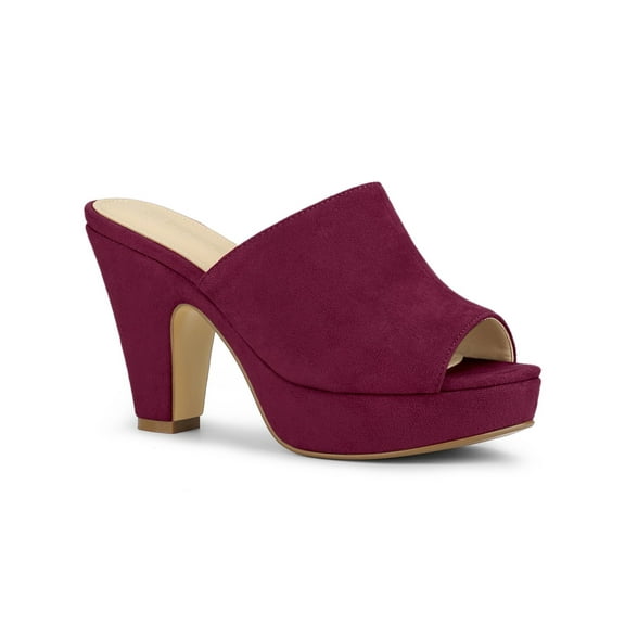 BLISSFUL STEP Valentine's Women's Shoes Chunky Platform Open Toe Slides Block Heel Sandals Burgundy 9