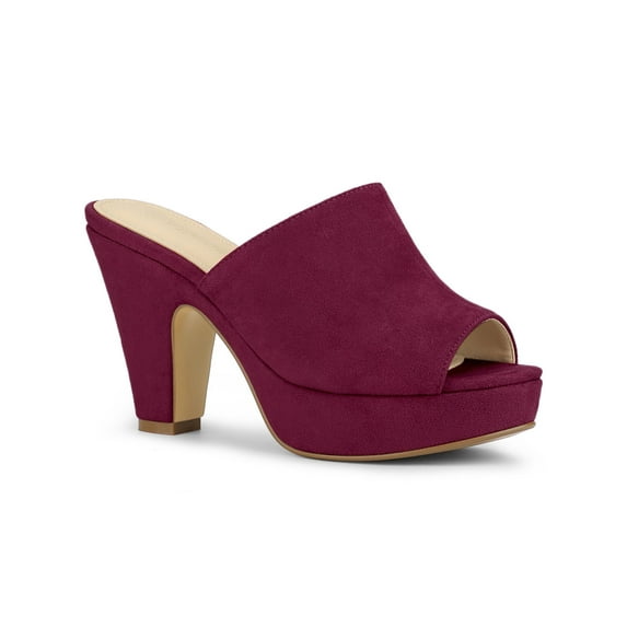 BLISSFUL STEP Mother's Day Women's Shoes Chunky Platform Open Toe Slides Block Heel Sandals Burgundy 8.5