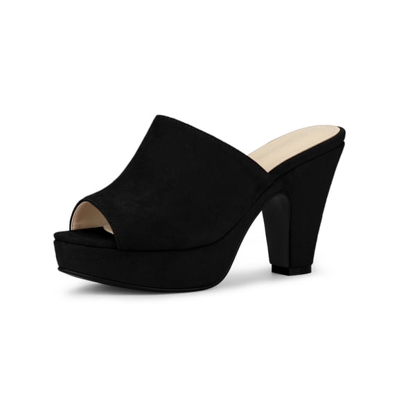 BLISSFUL STEP Women's Shoes Chunky Platform Open Toe Slides Block Heel Sandals Black 8.5