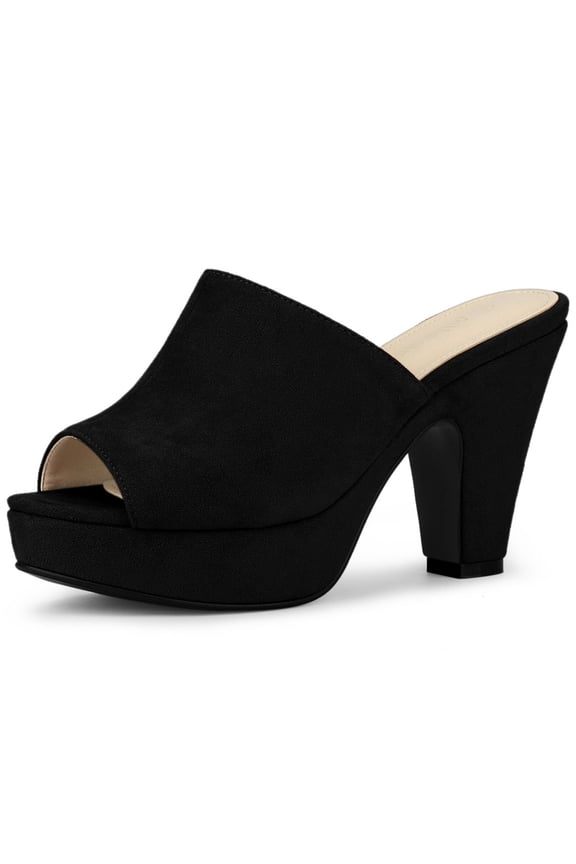 Women's Chunky Heels Platform Open Toe Slides Sandals Black 7.5