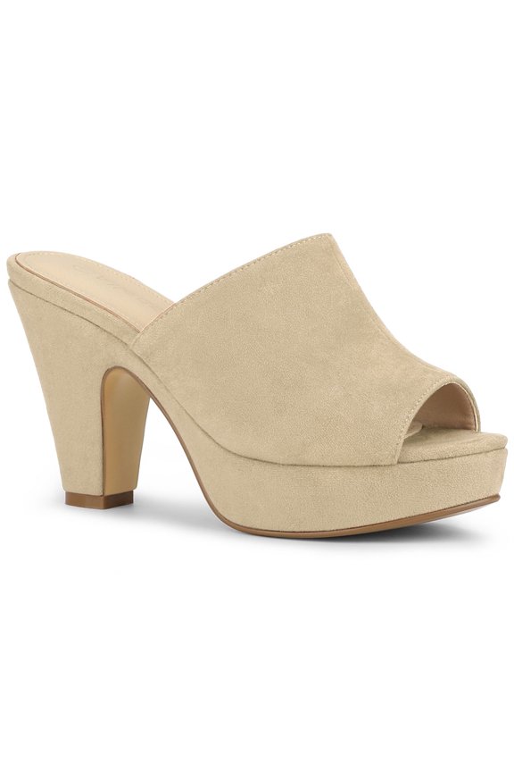 Valentine's Women's Shoes Chunky Platform Open Toe Slides Block Heel Sandals Beige 10