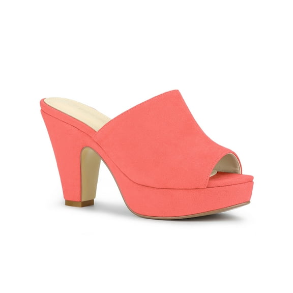 BLISSFUL STEP Women's Shoes Chunky Platform Open Toe Slides Block Heel Sandals Coral Orange 8.5